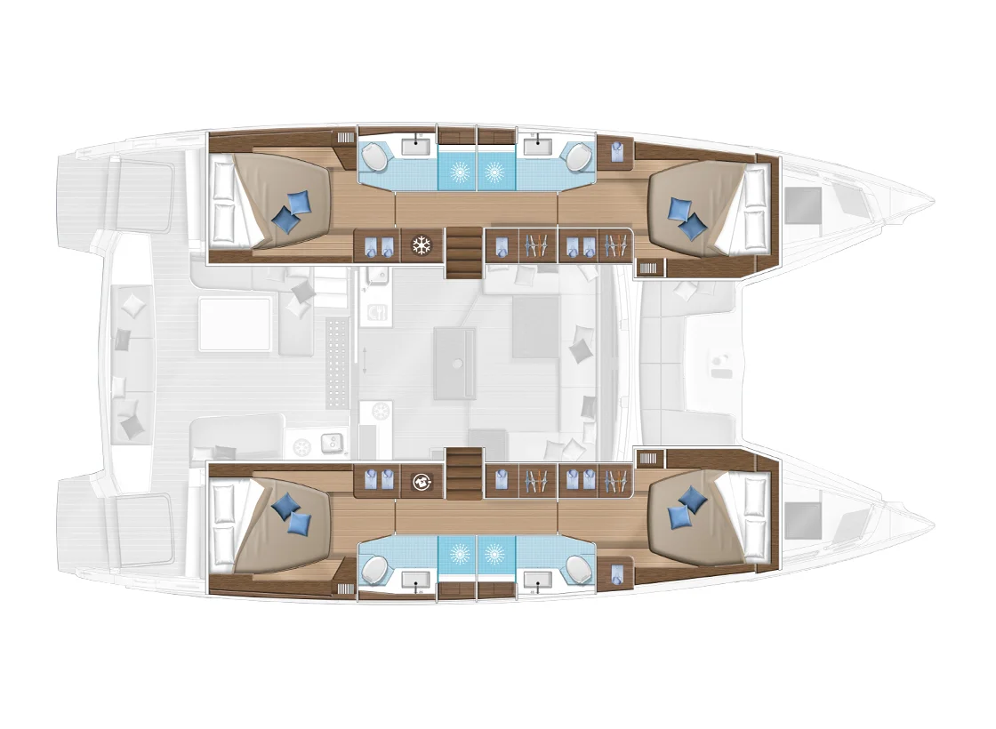 Lagoon 50 four-cabin floor plan layout